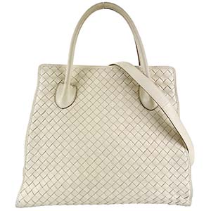 ボッテガ・ヴェネタ イントレチャート ラムスキン アイボリー 2WAY トートバッグ