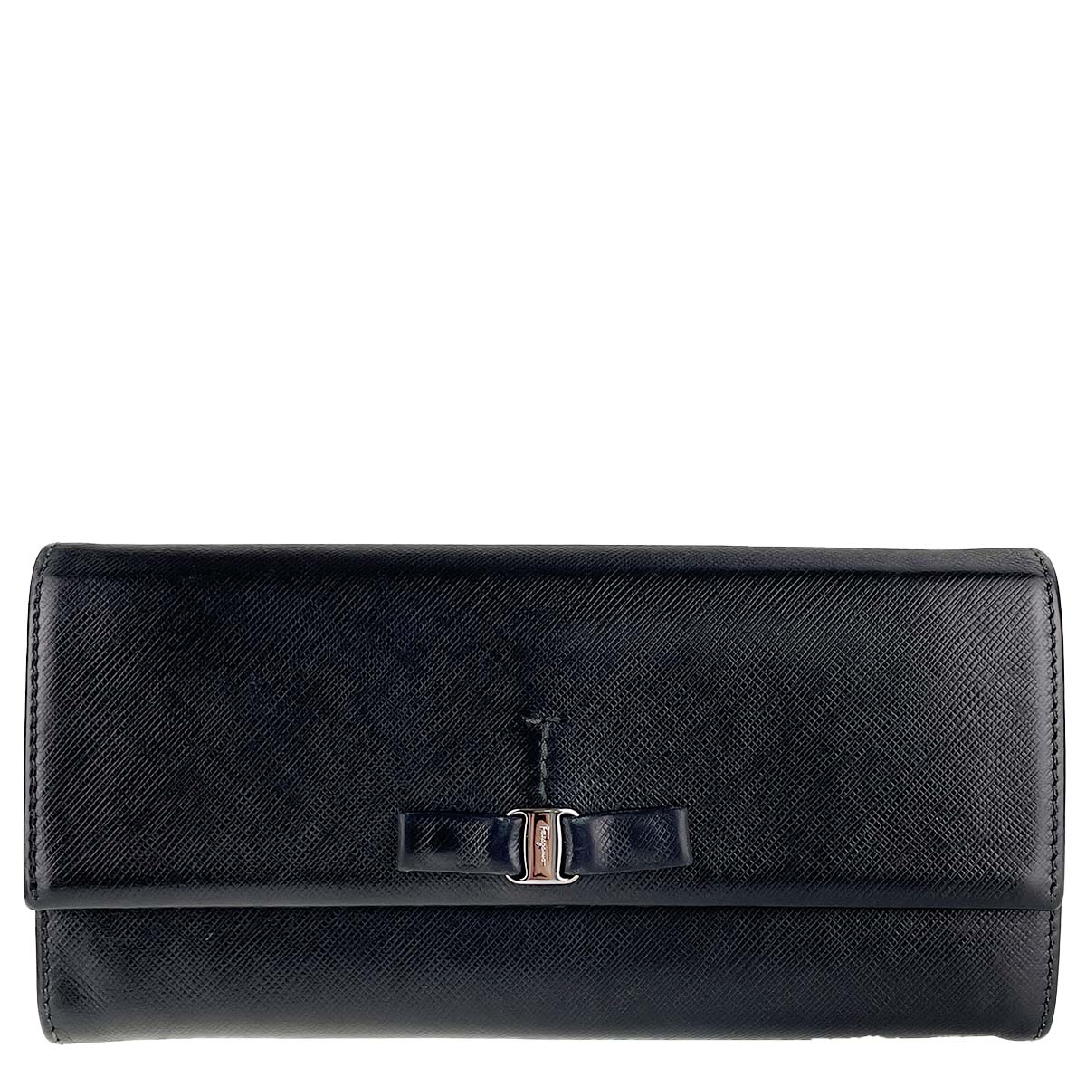 フェラガモ ヴァラ リボン レザー ブラック 三つ折り 長財布