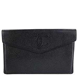 シャネル キャビアスキン CCロゴ ブラック クラッチバッグ