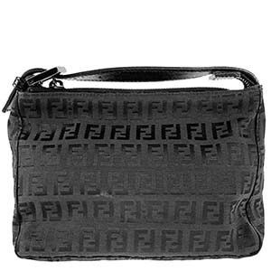 フェンディ ズッキーノ キャンバス レザー ブラック アクセサリーポーチ