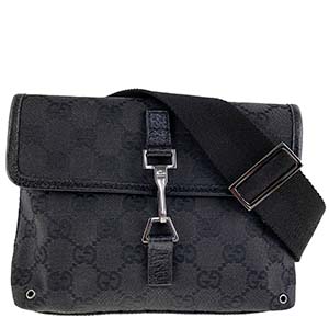 グッチ GGキャンバス レザー ブラック ショルダーバッグ
