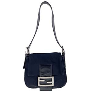 フェンディ マンマバゲット ナイロン キャンバス レザー ブラック ショルダーバッグ