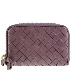 ボッテガ・ヴェネタ イントレチャート レザー パープル ラウンドファスナー 財布 コインケース