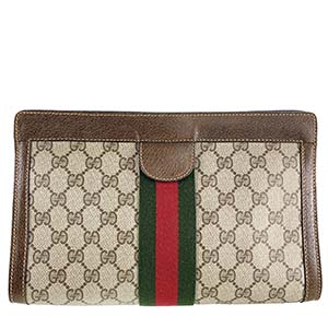 グッチ オールドグッチ シェリーライン PVC レザー ベージュ ブラウン セカンドバッグ