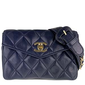 シャネル マトラッセ 17㎝ ラムスキン ネイビー ウエストバッグ