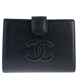 シャネル キャビアスキン CCロゴ ブラック 二つ折り 財布