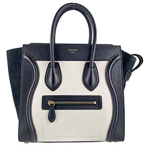 セリーヌ ラゲージ ミニショッパー カーフスキン ブラック ホワイト ハンドバッグ