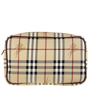 バーバリー ノバチェック PVC レザー ベージュ クラッチバッグ