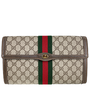 グッチ オールドグッチ シェリーライン PVC レザー ベージュ ブラウン セカンドバッグ