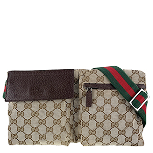 グッチ オールドグッチ シェリーライン GGキャンバス レザー ベージュ ブラウン ウエストバッグ