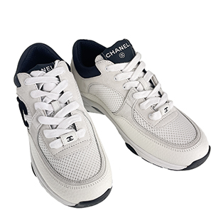 シャネル CCロゴ メッシュ レザー ホワイト ブラック スニーカー