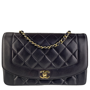 シャネル マトラッセ 25㎝ ダイアナフラップ ラムスキン ブラック ショルダーバッグ
