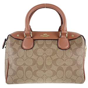 コーチ シグネチャー PVC レザー ベージュ ブラウン ハンドバッグ