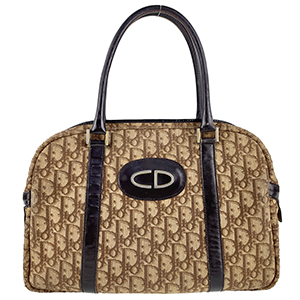 ディオール トロッター キャンバス レザー ブラウン ベージュ ハンドバッグ