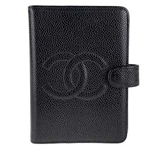 シャネル キャビアスキン CCロゴ ブラック 5穴 手帳カバー