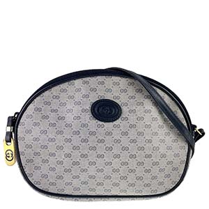 グッチ マイクロGG PVC レザー グレー ネイビー ショルダーバッグ
