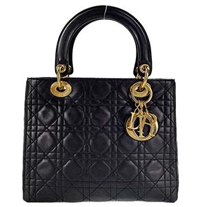 ディオール レディディオール カナージュ ミディアム ラムスキン ブラック ハンドバッグ