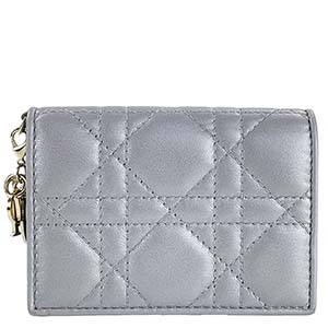 ディオール レディディオール ガーデニア カナージュ ラムスキン グレー ウォレット ミニ 財布