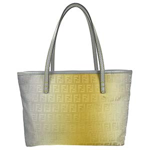 フェンディ ズッキーノ コーティング キャンバス イエロー シルバー グラデーショントートバッグ