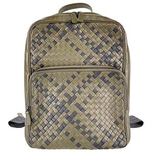 ボッテガ・ヴェネタ イントレチャート ダブルブリック カーフレザー カーキ ブラック リュック