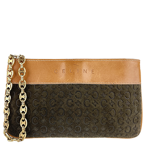 セリーヌ Cマカダム スエード レザー ブラウン チェーン 2WAY ハンドバッグ