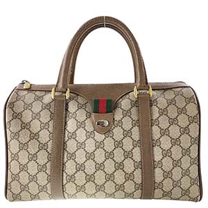 グッチ オールドグッチ シェリーライン PVC レザー ベージュ ブラウン ボストンバッグ