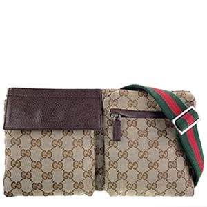 グッチ オールドグッチ シェリーライン GGキャンバス レザー ベージュ ブラウン ウエストバッグ