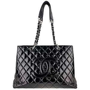 シャネル マトラッセ パテント ブラック チェーン トートバッグ