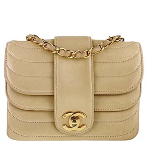 シャネル マドモアゼル 17㎝ ラムスキン ベージュ チェーン ショルダーバッグ