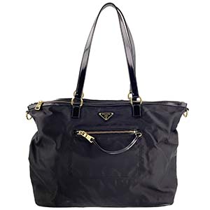 プラダ ナイロン キャンバス レザー ブラック トートバッグ