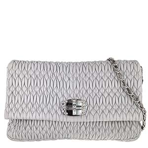 ミュウミュウ マテラッセ ナッパクリスタル シルバー チェーン ショルダーバッグ