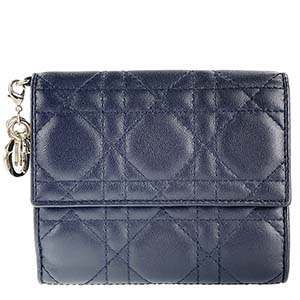 ディオール レディディオール ガーデニア カナージュ ラムスキン ネイビー ウォレット ミニ 財布