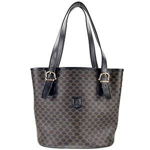 セリーヌ マカダム PVC レザー ブラック トートバッグ