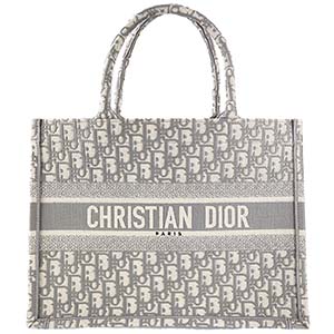 ディオール ブックトート ミディアム オブリーク エンブロイダリー キャンバス グレー トートバッグ