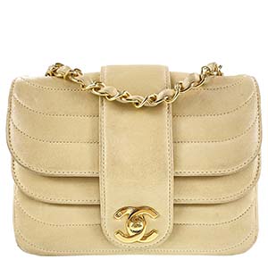シャネル マドモアゼル 17㎝ ラムスキン ベージュ チェーン ショルダーバッグ
