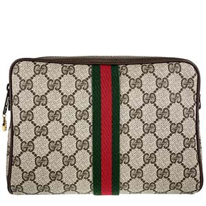 グッチ オールドグッチ シェリーライン PVC レザー ベージュ ブラウン セカンドバッグ