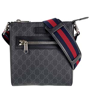 グッチ GGスプリーム スモール メッセンジャーバッグ キャンバス ブラック グレー ショルダーバッグ