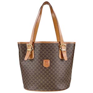 セリーヌ マカダム PVC レザー ブラウン トートバッグ