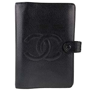 シャネル キャビアスキン アジェンダMM CCロゴ ブラック 6穴 手帳カバー