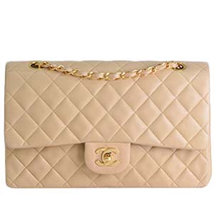 シャネル 11.12 クラシック 25㎝ マトラッセ ラムスキン ベージュ ハンドバッグ