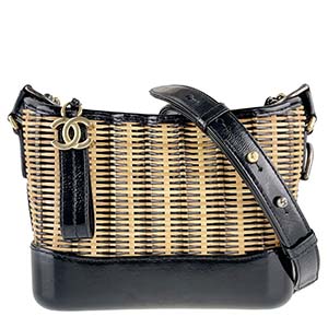 シャネル ガブリエルドゥシャネル ホーボー ラタン カーフスキン ベージュ ブラック ショルダーバッグ