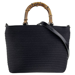 グッチ バンブー キャンバス パテント ブラック 2WAY ハンドバッグ