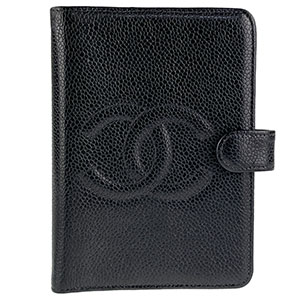 シャネル キャビアスキン アジェンダPM CCロゴ ブラック 6穴 手帳カバー