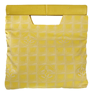 シャネル ニュートラベルライン ナイロンジャガード レザー イエロー ハンドバッグ