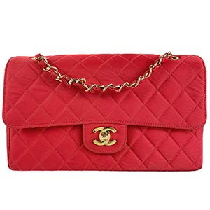 シャネル 11.12 クラシック 25cm マトラッセ コットン キャンバス レッド ハンドバッグ