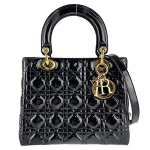 ディオール レディディオール カナージュ ミディアム パテント ブラック 2WAY ハンドバッグ