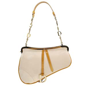 ディオール サドルバッグ  サテン パテント アイボリー ショルダーバッグ