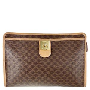 セリーヌ マカダム PVC レザー ブラウン ガンチーニ クラッチバッグ