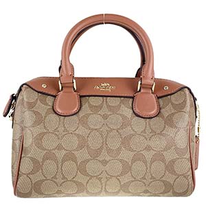 コーチ シグネチャー PVC レザー ベージュ ブラウン ハンドバッグ