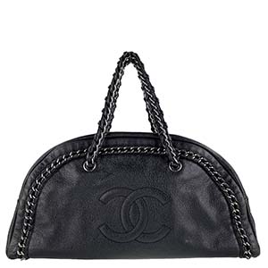 シャネル ラグジュアリー レザー ブラック ボストンバッグ